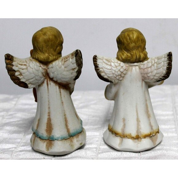Vtg 70s Bisque Porcelain Angels Playing Instruments Cello Accordion Choir Blond - Picture 3 of 6